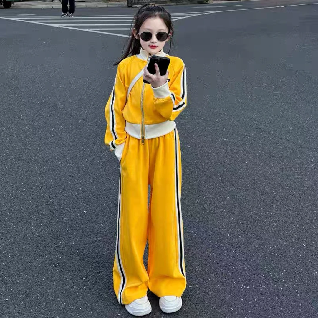 女童运动套装2025春季新款6-12岁洋气儿童立领外套中大童休闲长裤
