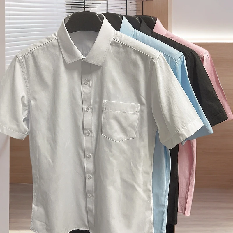 男士短袖商务休闲衬衫白色百搭4色透气棉质衬衣