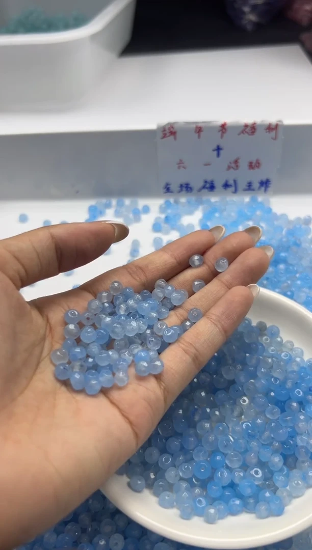 玛瑙/玉髓颈饰未镶嵌w2805海蓝宝切面算盘6*3mm*40