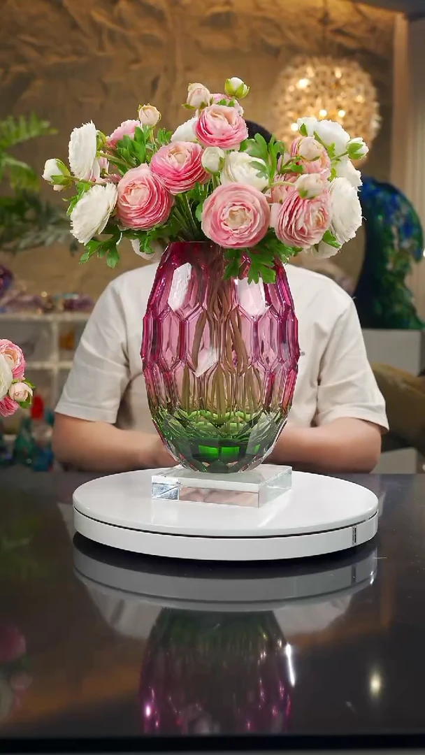 手工艺品琉璃福利琥珀绿凹切面花瓶