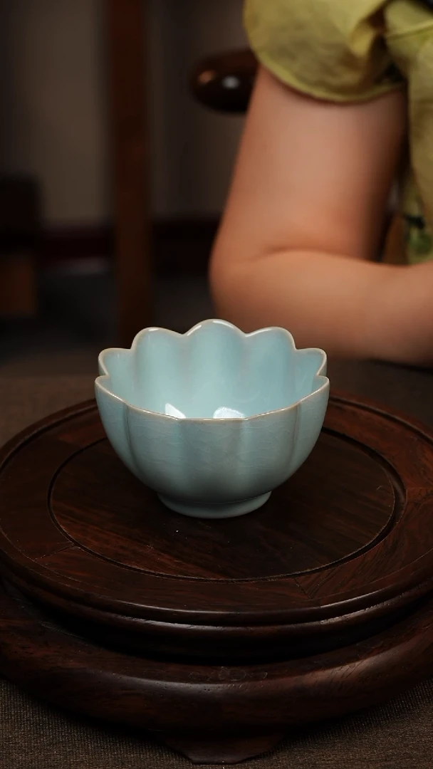 瓷片002汝瓷莲花杯100ml 微瑕