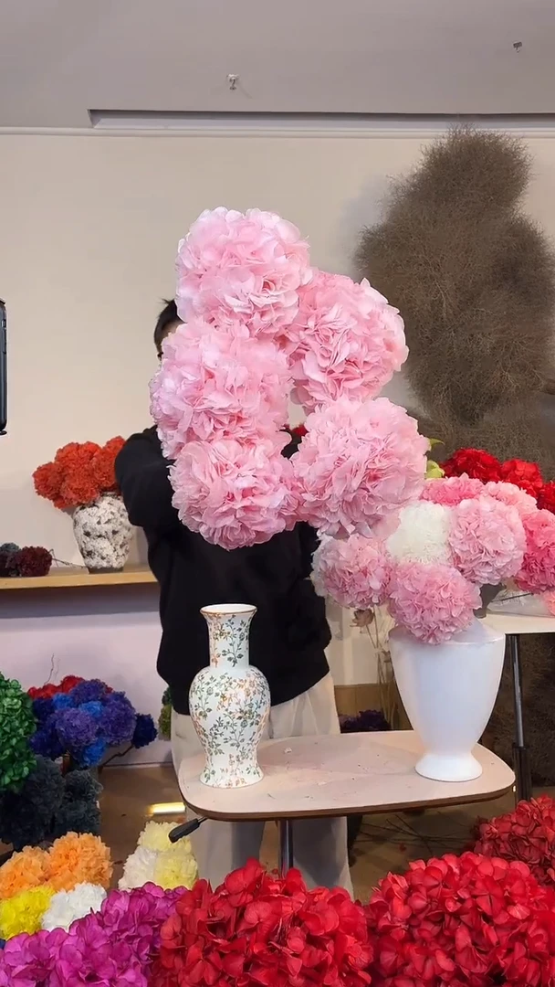 漂色永生大叶绣球花球5枝—浅粉