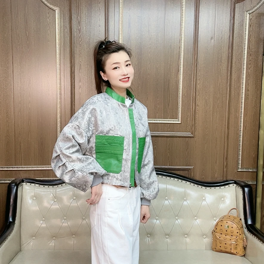 2025年春季新款真皮绵羊皮短款夹克外套女装