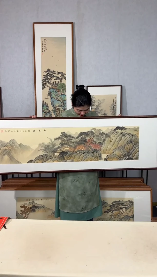 国画手绘*松影雅舍*52*172cm带框发货