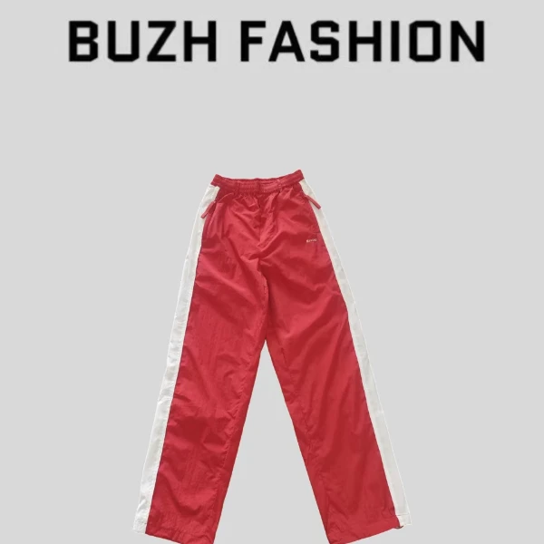 BUZH夏季新款青春活力感拼色抽绳松紧腰运动风中直筒休闲长裤