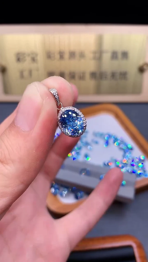 海蓝宝石颈饰银S925镶嵌4535