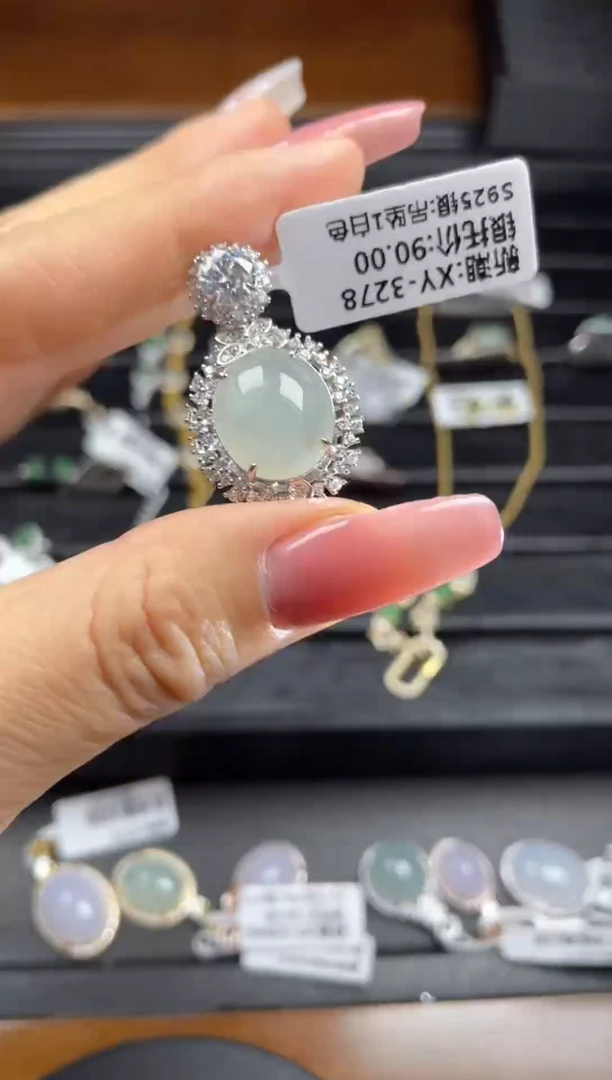 银S925镶嵌戒指翡翠天然翡翠A货