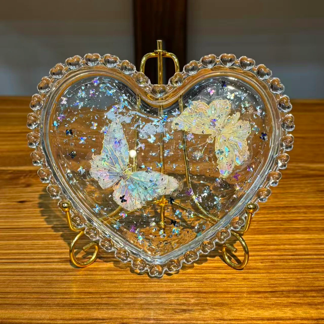 龙福木艺 定制款 大爱心玻璃螺钿壶承 18.15.2cm 80