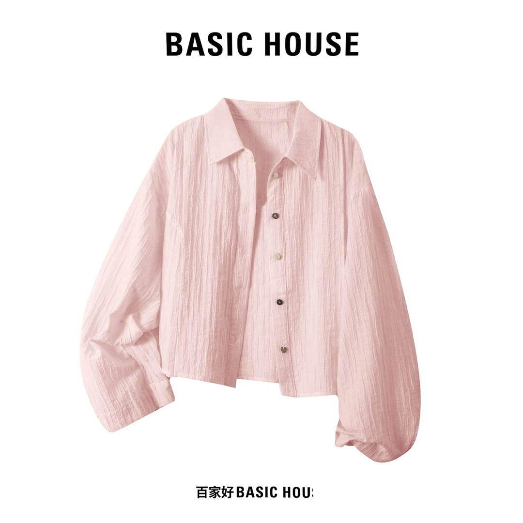 Basic House/百家好2025夏季新款纹理感彩扣飘带衬衫外套5452XX