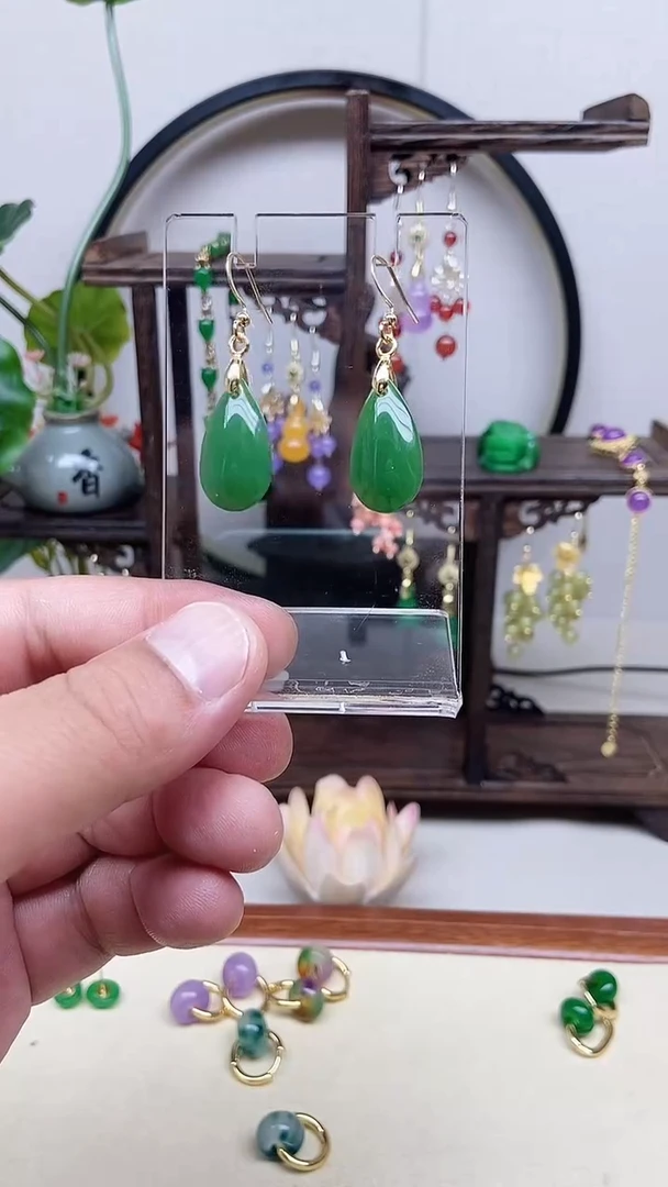 和田玉14K金镶嵌耳饰34号