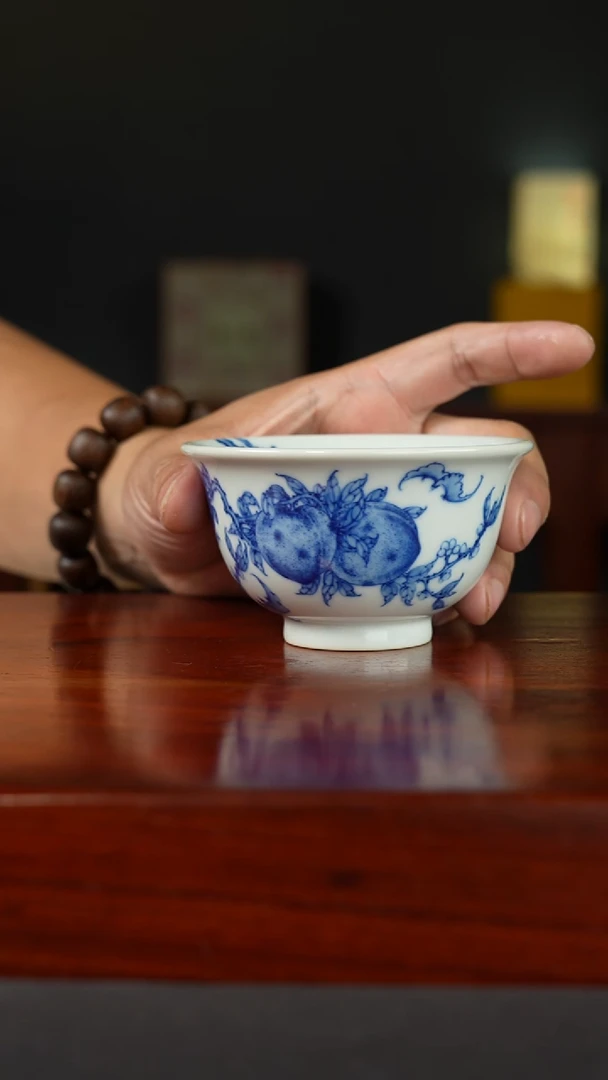 祖传窑 九桃五福大压手杯 真柴窑传承400年