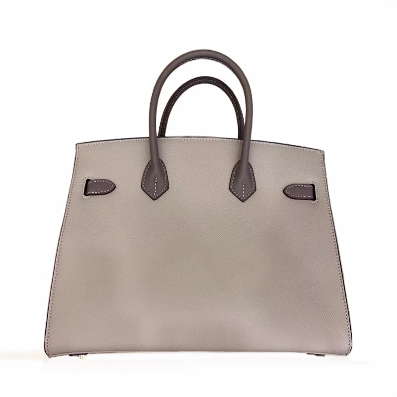 Laugh Queen手工打造真皮女士新款包10676-1 杏灰色 拼 掌 25cm