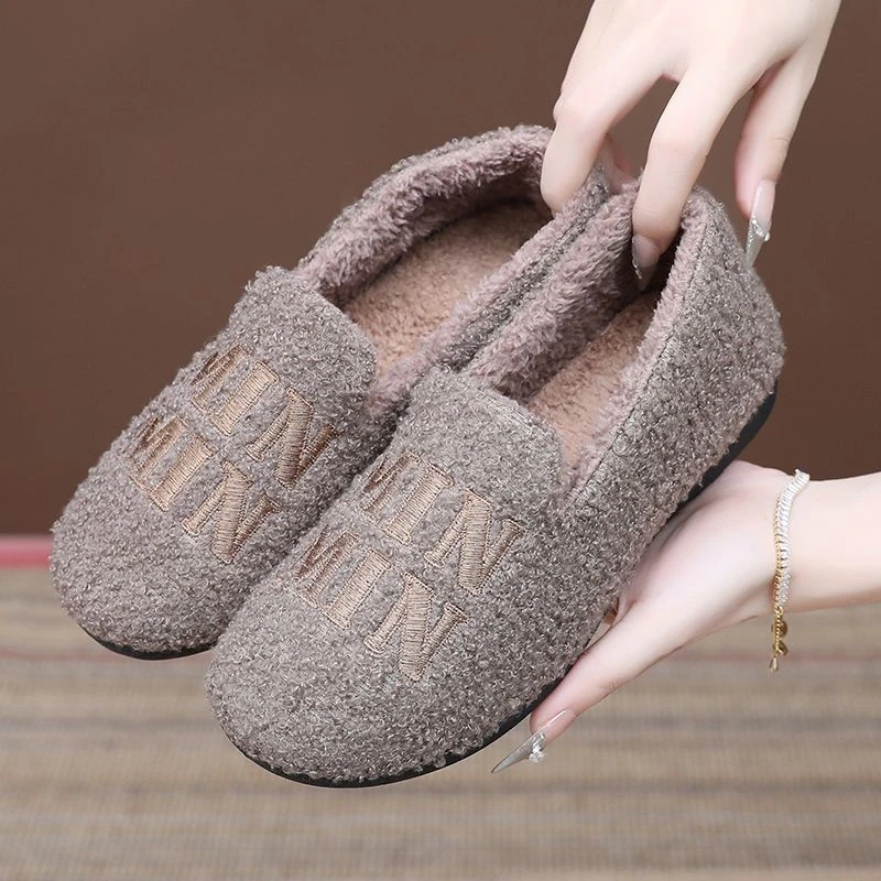 2025冬季新款老北京棉鞋女加绒保暖毛毛鞋一脚蹬妈妈鞋豆豆鞋