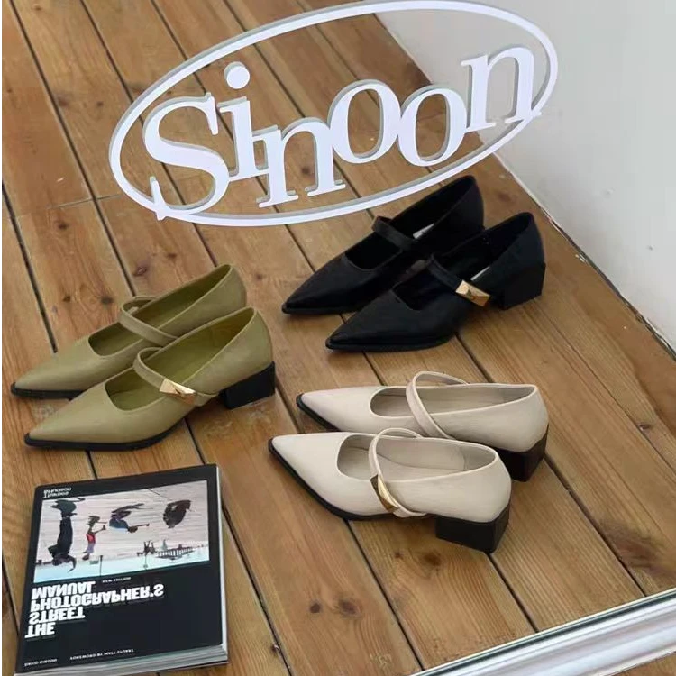 2025春秋新款粗跟浅口尖头女单鞋时尚百搭显瘦不累脚气质女单鞋