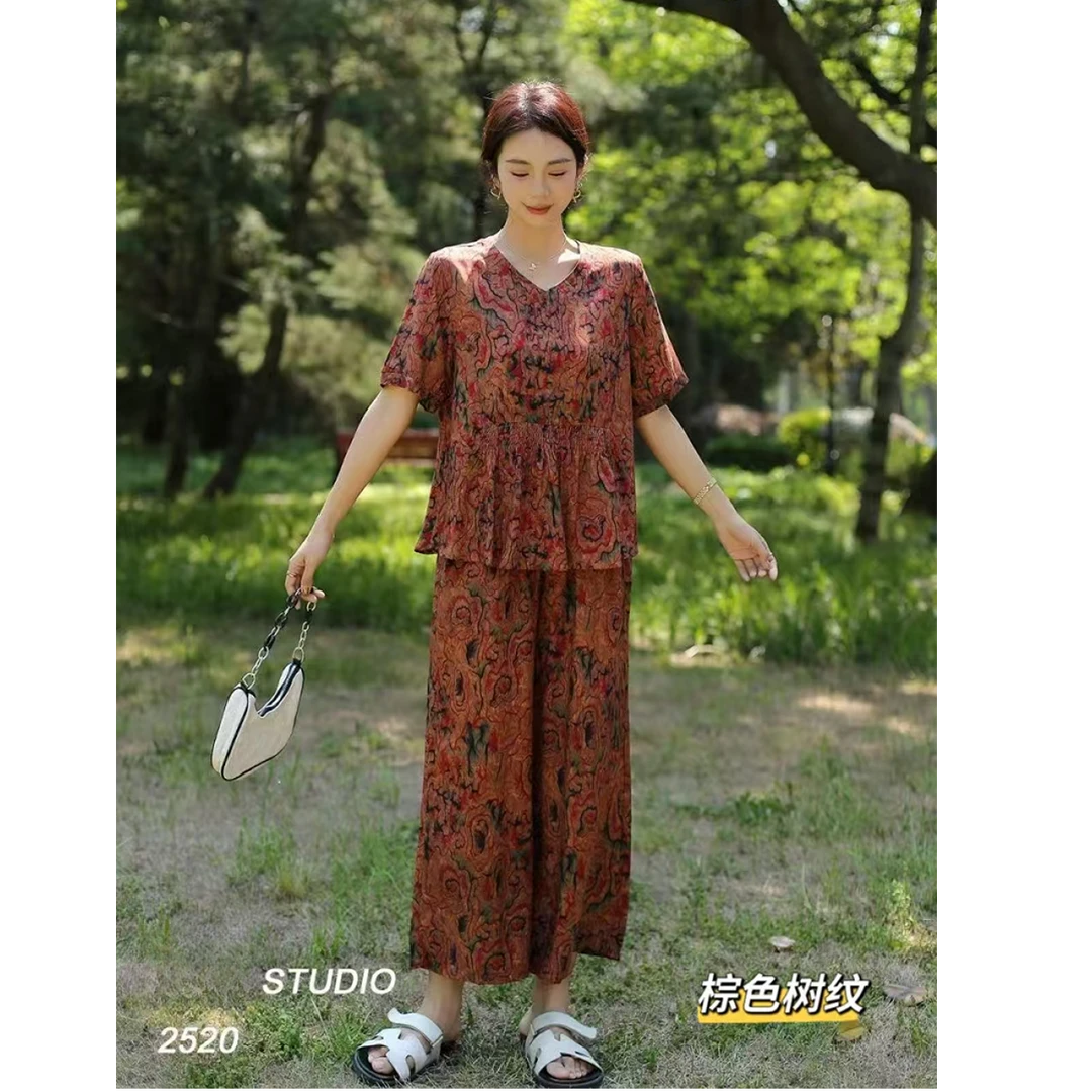 范范家【国风人造棉】高品质收腰设计显瘦气质套装2520