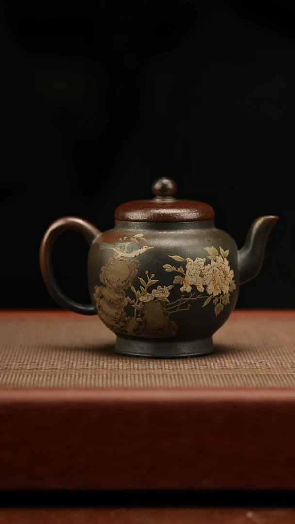 茶壶紫砂南州高仕220毫升紫泥花鸟