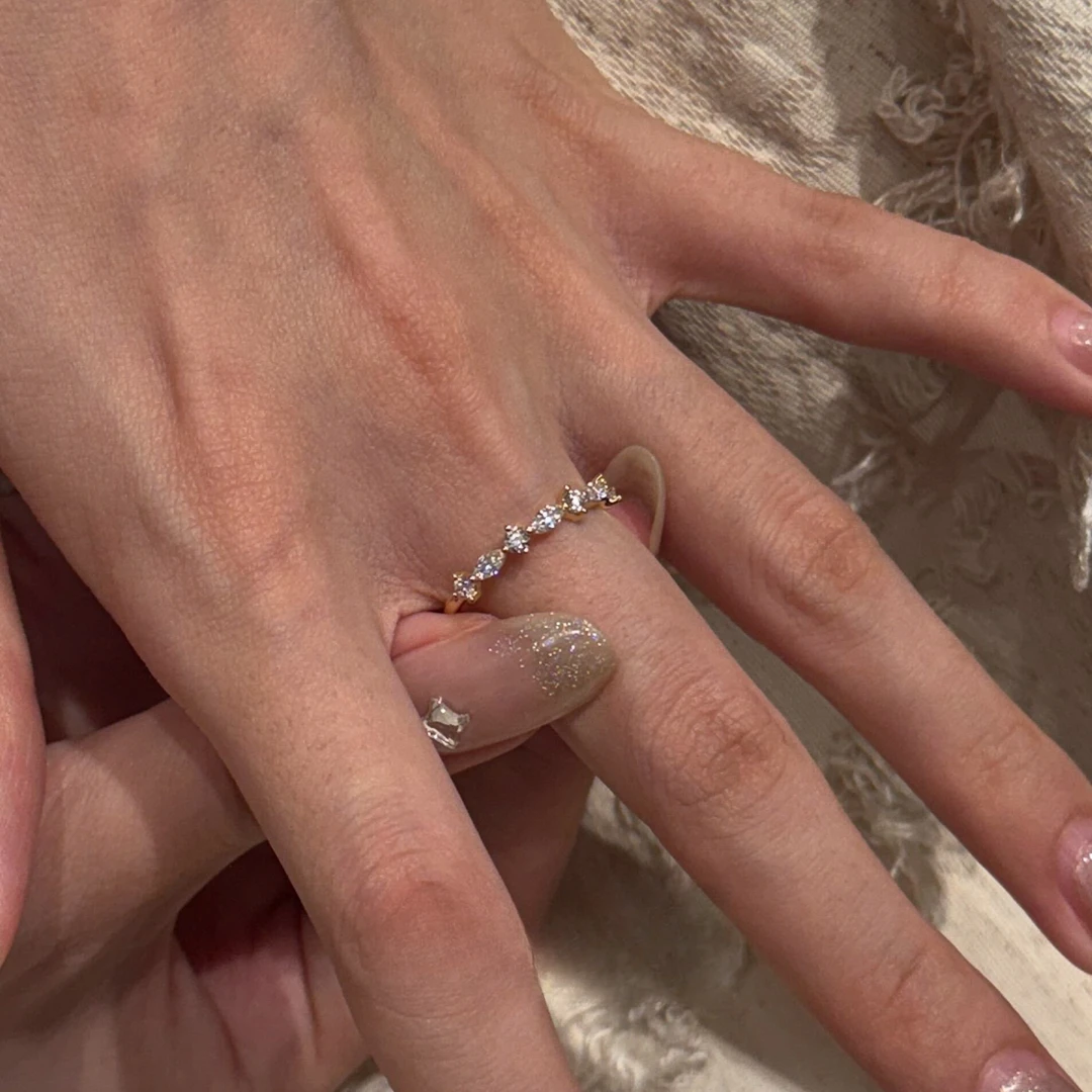 铜合金戒指 【星光】极细款闪钻排戒小众设计高级感戒指女指环开口