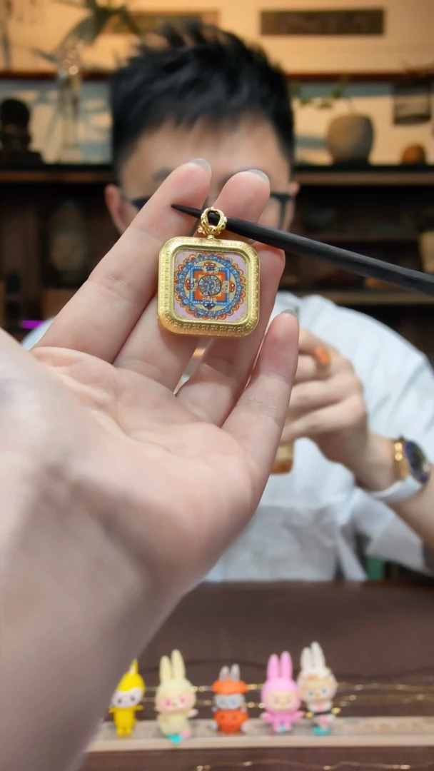 吊坠坛城唐卡方形吊坠TK配皮绳