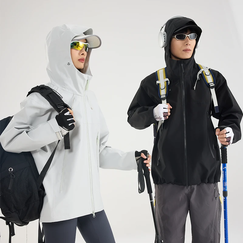 2025秋冬新款情侣款硬壳全衣无缝压胶休闲冲锋衣男女通码户外单层