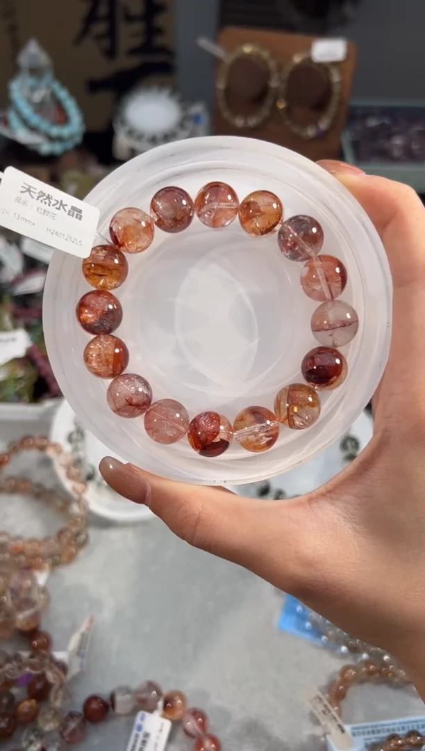 水晶手串未镶嵌红胶花手串13m+