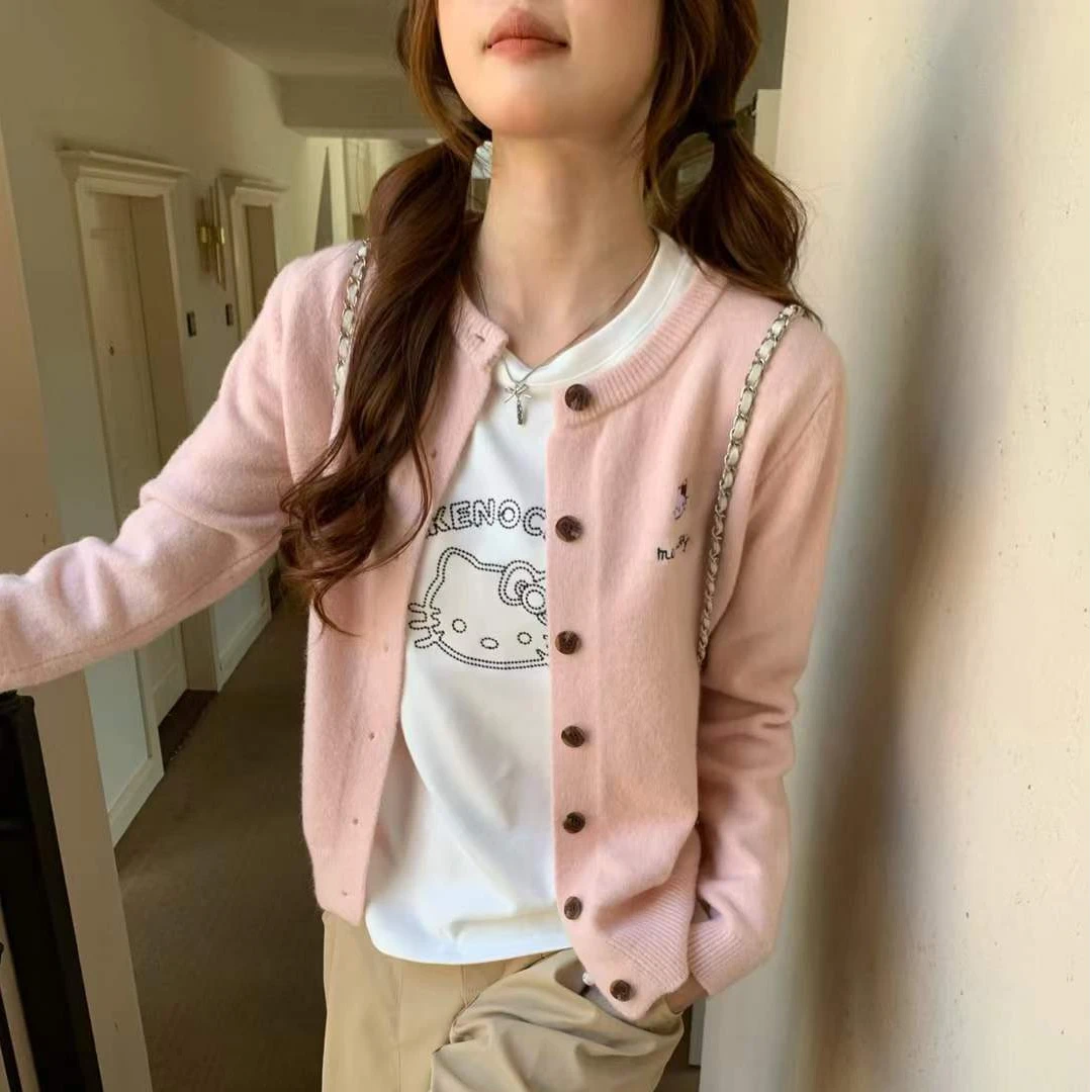 圆领刺绣针织开衫女2025秋装新款韩版高级感毛衣外套小个子上衣