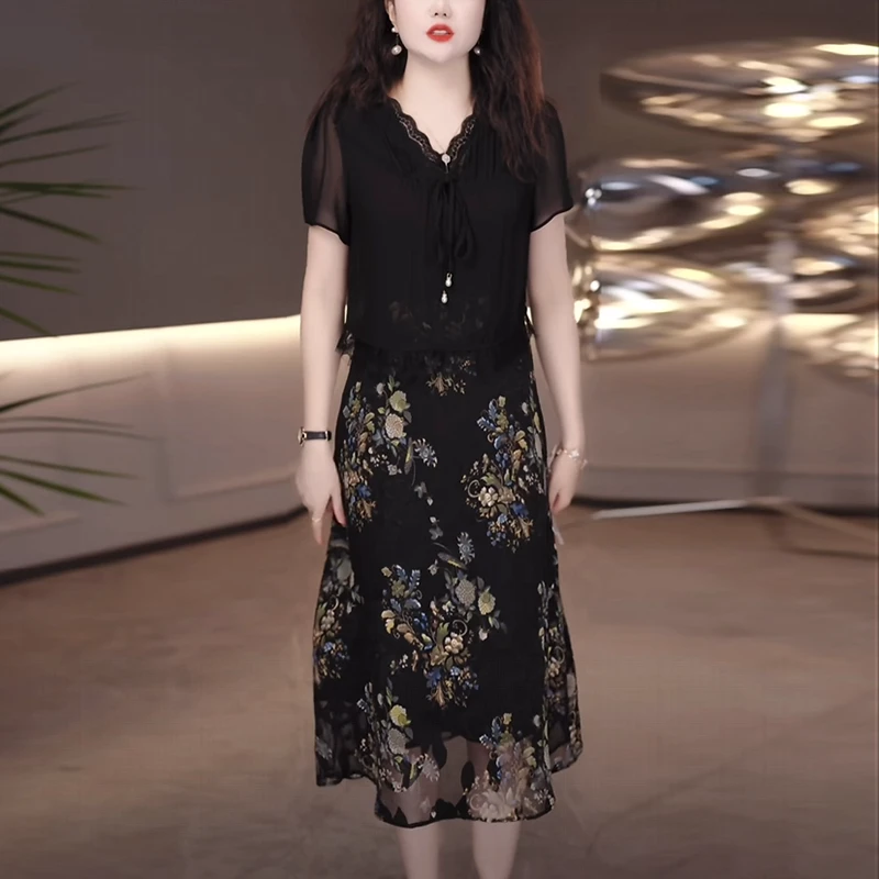 乔琪丝时尚轻奢高级感女装2025夏季新款气质百搭假两件显瘦连衣裙