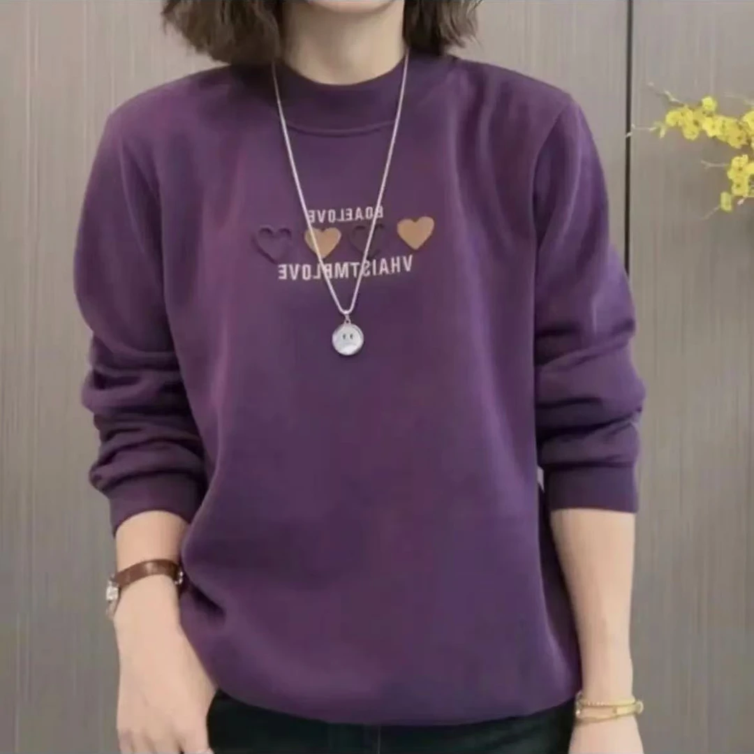 春季双面德绒圆领爱心时尚休闲宽松百搭女士长袖卫衣