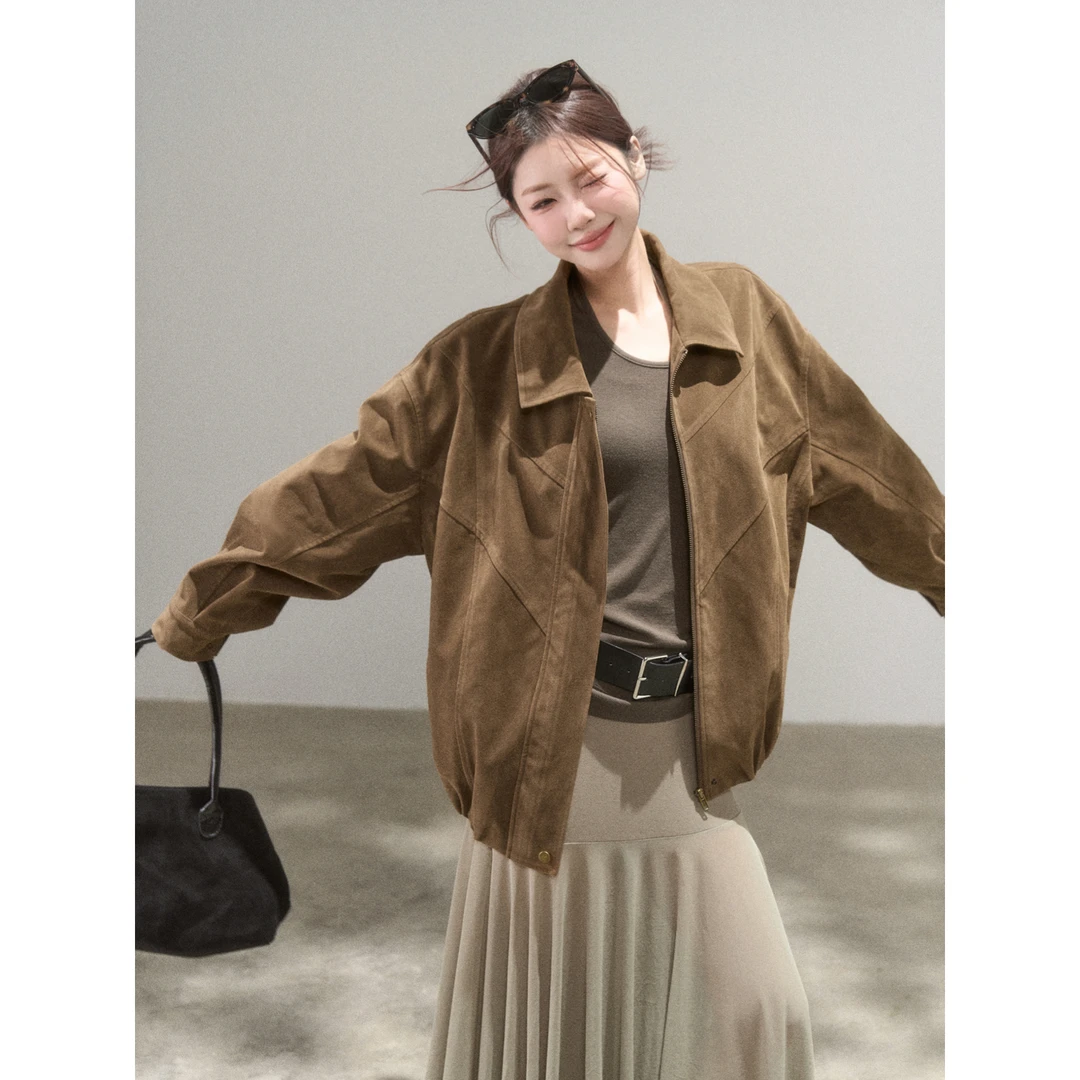 时尚休闲小众高级感短外套女2025秋季新款宽松百搭翻领法式上衣