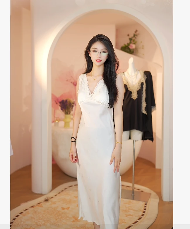 【花蕊】上小楼性感睡衣女2025夏季甜美吊带蕾丝复古双层纱睡裙薄款