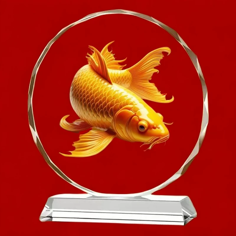 好运双锦鲤水晶摆件年年有余鱼高档家居创意桌面客厅乔迁礼工艺品