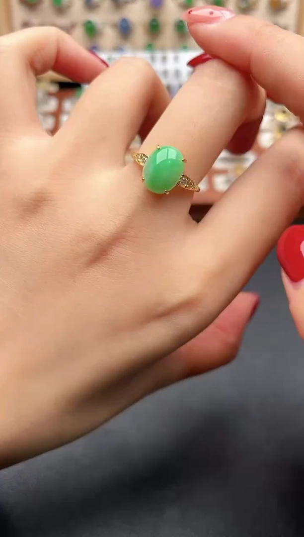 银S925镶嵌戒指翡翠一物一证一礼盒