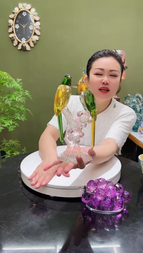 人造水晶双头喜鹊摆件