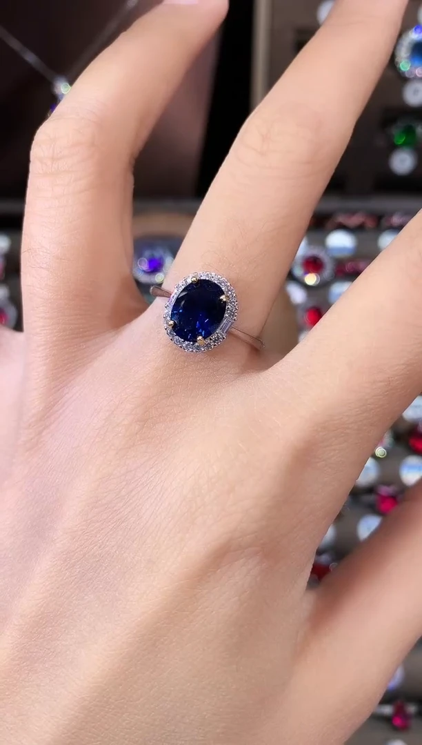 戒指蓝宝石银S925镶嵌810银色