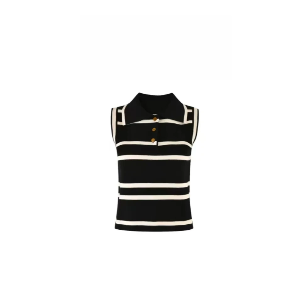 《猪猪出品》25上新黑白条纹马甲背心打底