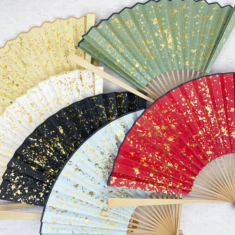 新玉竹彩色苏工扇面古风折扇18方扇骨扇面未粘合一面洒金一面空白