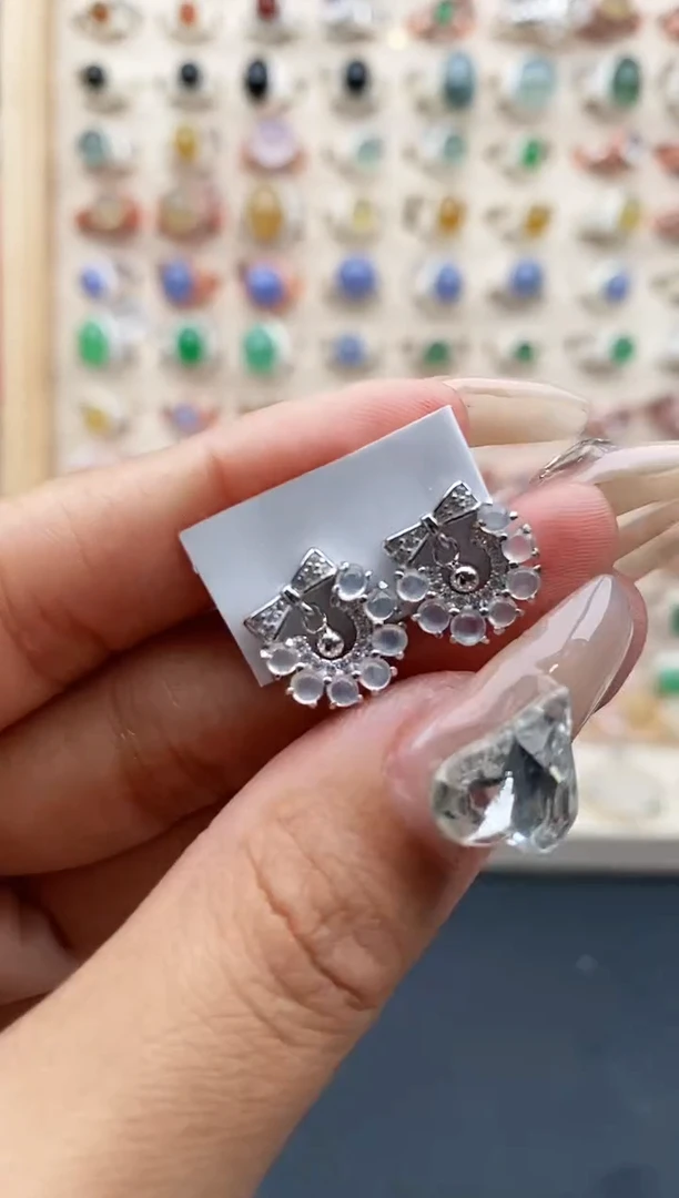 【闪购商品】翡翠耳饰银S925镶嵌缅甸天然A货翡翠222  3+10