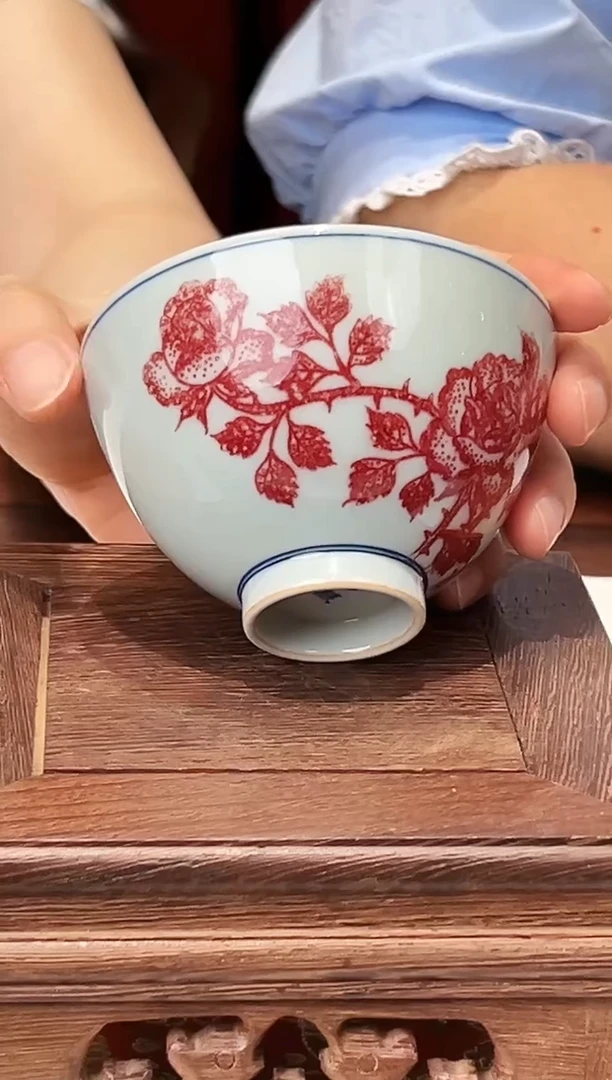 全釉里红  红玫瑰单杯