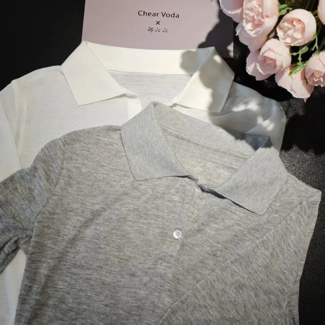 时尚微透弹力POLO领长款百搭针织长袖5122