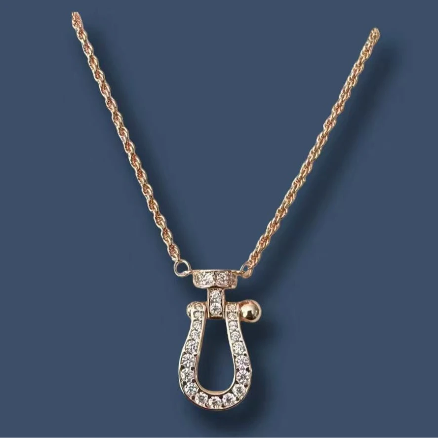 合金项链 合金项链 满钻马蹄扣U型项链轻奢时尚百搭小众