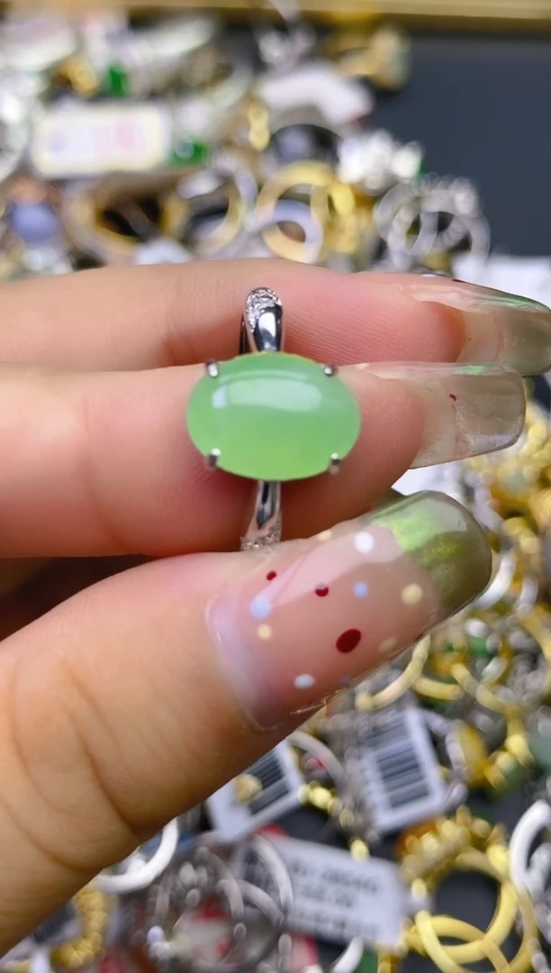 翡翠戒指银S925镶嵌百内无证书