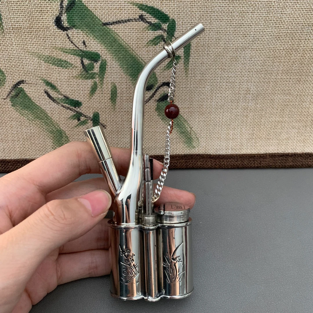 白铜水烟烟壶水烟袋男士水过滤烟斗老式烟锅水烟筒粗中细复古烟具