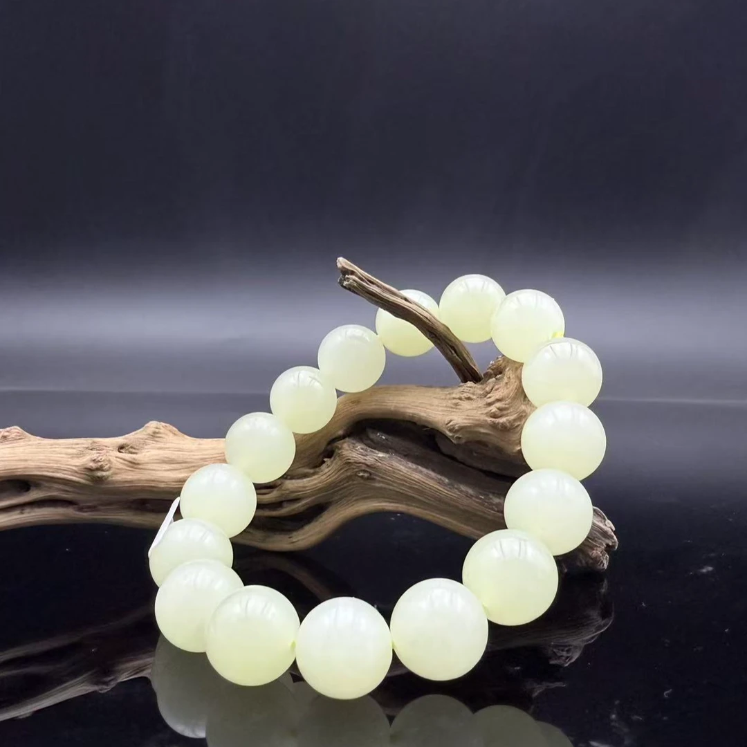 和田玉浅黄口圆珠手串0769