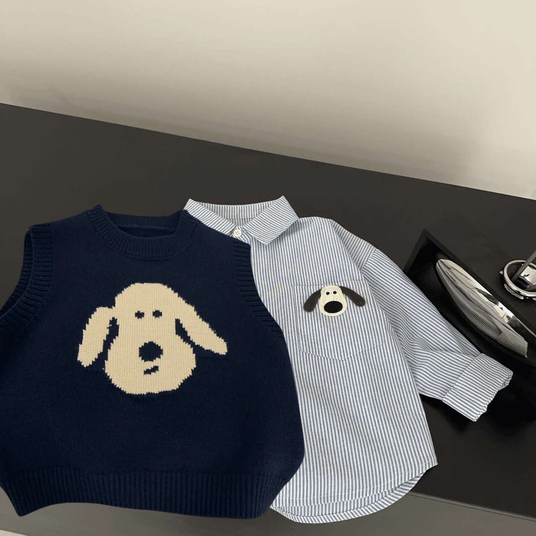 男童2025新款套装中小童韩版学院衬衫绣花针织衫马甲两件套848