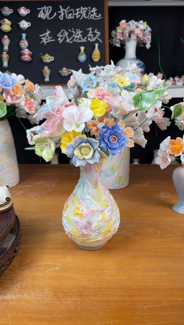 陶瓷30朵单层陶瓷花花+10朵双层陶瓷花花+1个大号花瓶