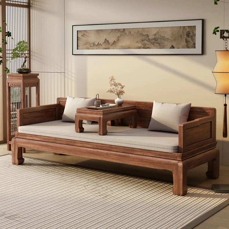 新中式实木罗汉床小户型客厅休闲沙发床组合现代简约贵妃榻禅意床