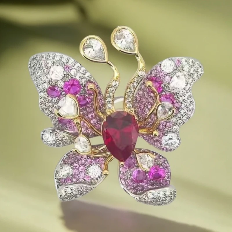 铜合金锆石胸针 31073轻奢高级感蝴蝶气质百搭外套胸针红色精致