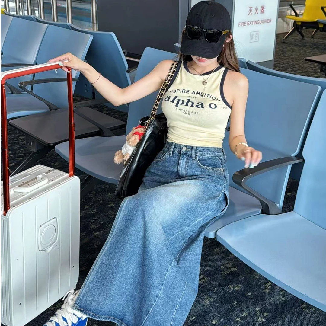 【YKL】心动代码1.0 清爽舒适黄色包边撞色字母简约修身背心