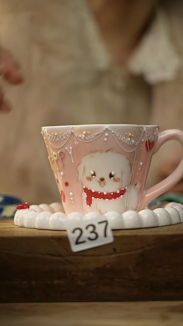 【闪购商品】瓷片福利 手绘浮雕系列 咖啡杯一杯一碟