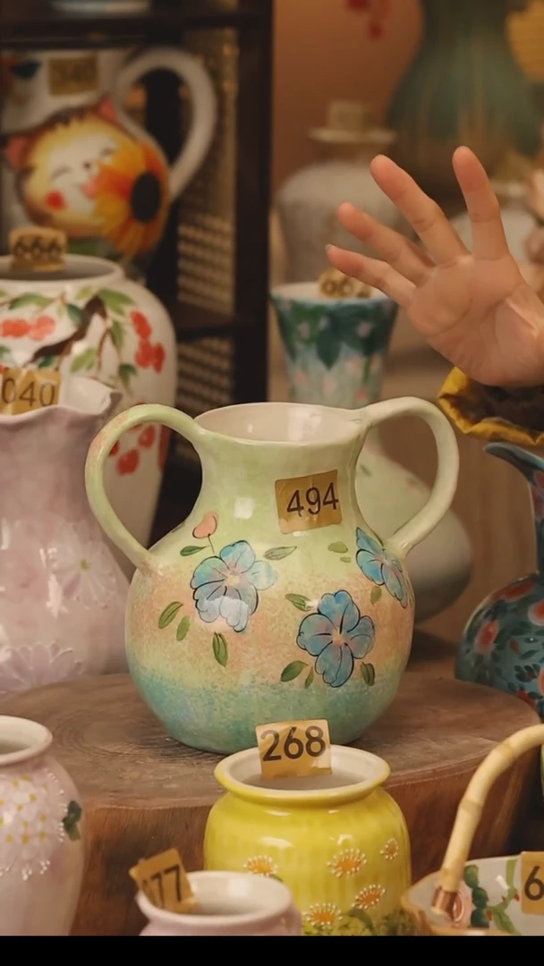 陶瓷景德镇设计师手作花器摆件侘寂风@M494@