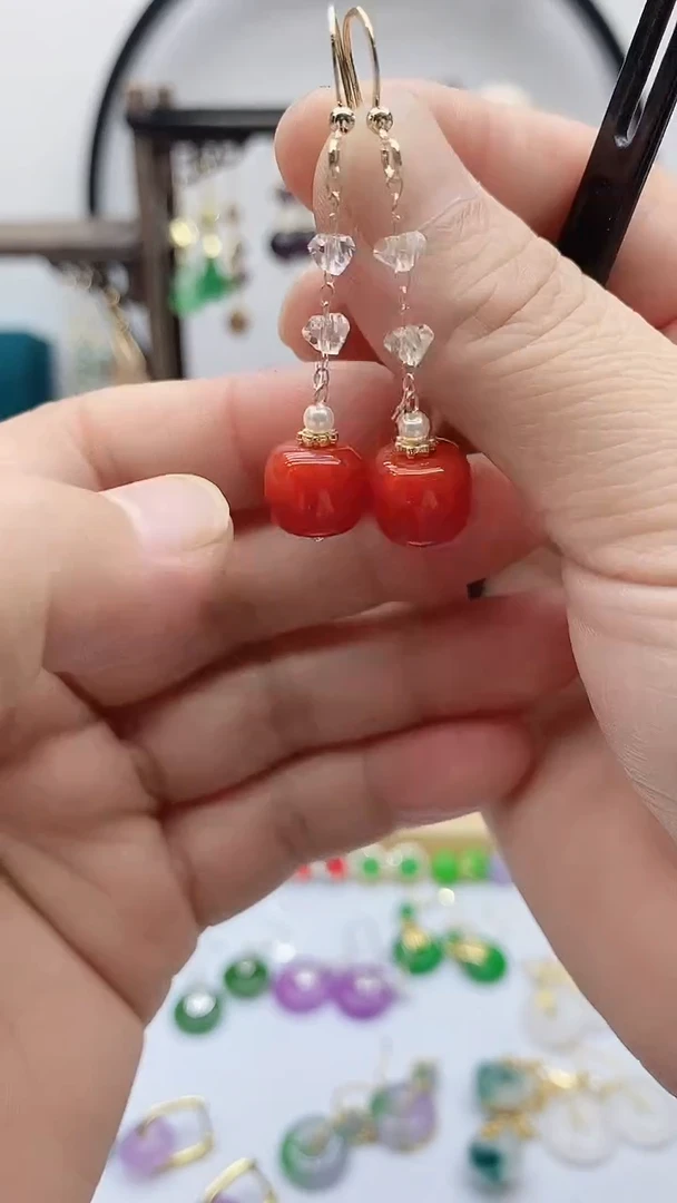 14K金镶嵌翡翠耳饰翡翠45874